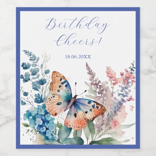 Étiquette Pour Bouteilles De Vin Fleurs de prairie romantiques et papillon (Étiquettes simples)