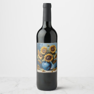 Étiquette Pour Bouteilles De Vin Fleurs de soleil dans le vase