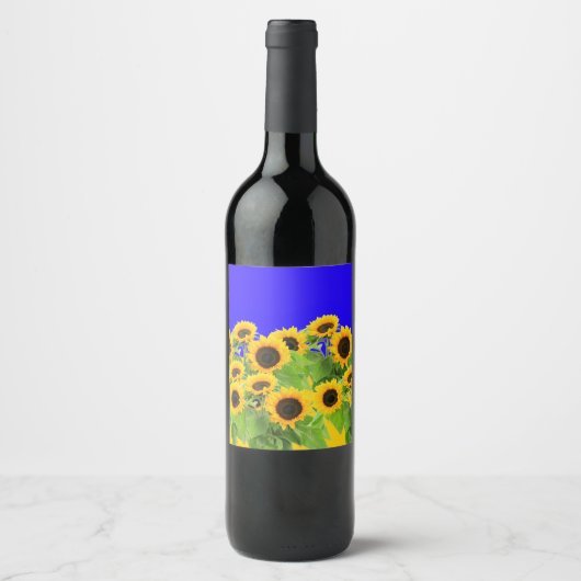 Étiquette Pour Bouteilles De Vin Fleurs de soleil - Liberté Ukraine Paix drapeau uk (Devant)
