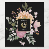 Étiquette Pour Bouteilles De Vin Fleurs d'été sur Mariage noir (Étiquettes simples)
