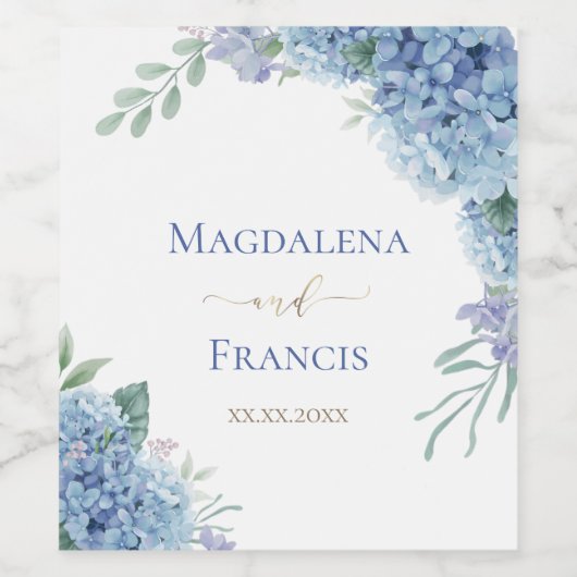Étiquette Pour Bouteilles De Vin fleurs d'Hydrangea | MARIAGE (Étiquettes simples)