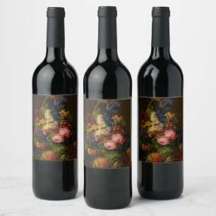 Étiquette Pour Bouteilles De Vin Fleurs et ananas sur un entablement