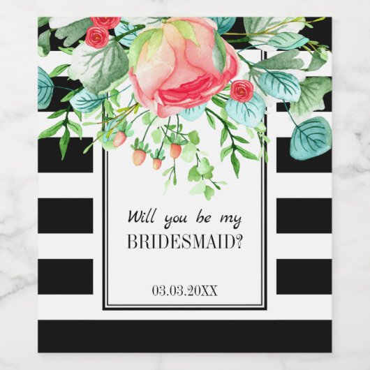 Étiquette Pour Bouteilles De Vin Fleurs Et Traces Noires (Étiquettes simples)