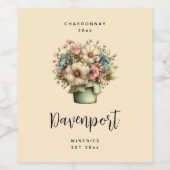 Étiquette Pour Bouteilles De Vin Fleurs Fantaisistes dans un Pot de Fabrication de  (Étiquettes simples)