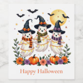 Étiquette Pour Bouteilles De Vin Fleurs Fantômes mignons Chats Citrouille Halloween (Étiquettes simples)