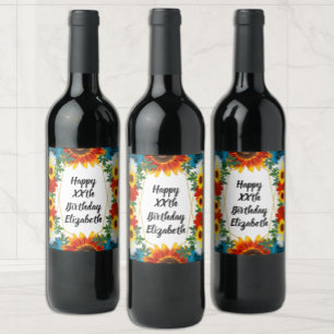 Étiquette Pour Bouteilles De Vin Fleurs géométriques d'été de jardin arrière