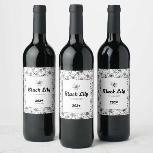 Étiquette Pour Bouteilles De Vin Fleurs Lys Noires (Bouteilles)