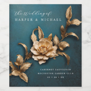 Étiquette Pour Bouteilles De Vin Fleurs métalliques 3d mariage personnalisé