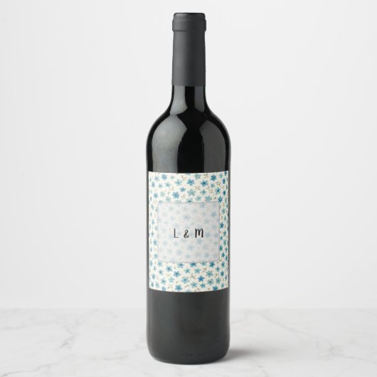Étiquette Pour Bouteilles De Vin Fleurs minuscules modernes bleues (Devant)