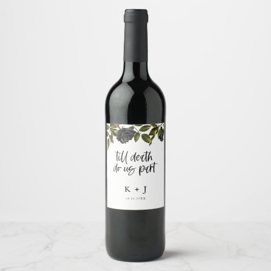 Étiquette Pour Bouteilles De Vin Fleurs noires d'Halloween Mariage blanc (Devant)