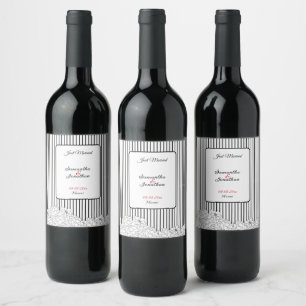 Étiquette Pour Bouteilles De Vin Fleurs noires et blanches avec bandes