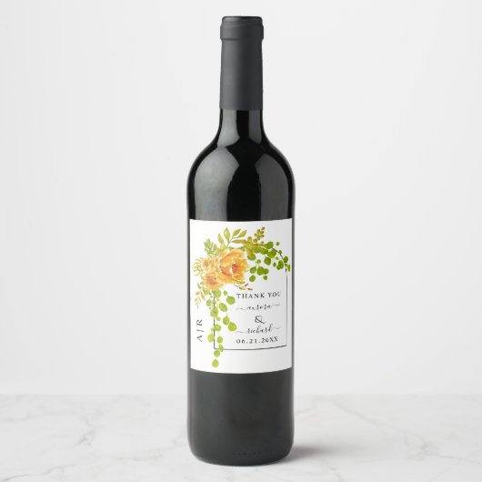 Étiquette Pour Bouteilles De Vin Fleurs orange, Merci arc mariage de automne (Devant)