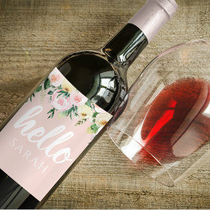Étiquette Pour Bouteilles De Vin Fleurs Pastel Rose Moderne Bonjour Et Vous Nom