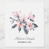 Étiquette Pour Bouteilles De Vin Fleurs rose et gris Mariage Aquarelle classique (Étiquettes simples)