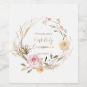 Étiquette Pour Bouteilles De Vin fleurs roses beiges Première communion sainte (Étiquettes simples)