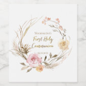 Étiquette Pour Bouteilles De Vin fleurs roses beiges Première communion sainte (Étiquettes simples)