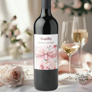 Étiquette Pour Bouteilles De Vin Fleurs roses enrubannées pour Baby Shower de maria