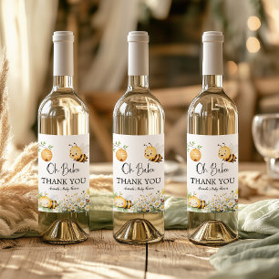 Étiquette Pour Bouteilles De Vin Fleurs Rustiques Oh Bébé Abeille Fête de Naissance