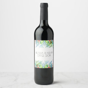 Étiquette Pour Bouteilles De Vin Fleurs tropicales colorées Conception du jour de m