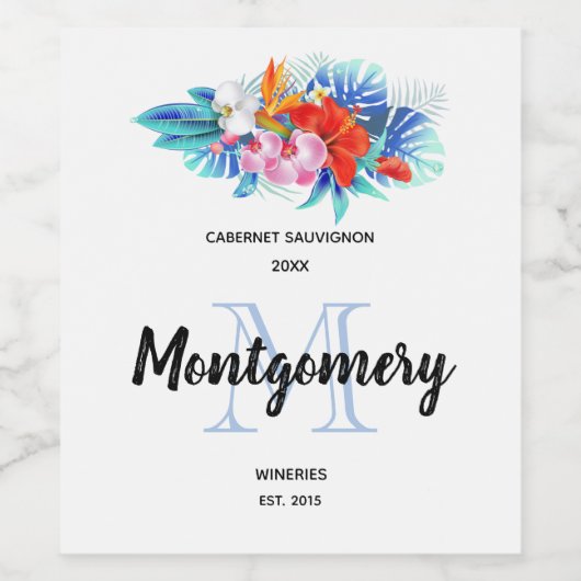 Étiquette Pour Bouteilles De Vin Fleurs tropicales exotiques (Étiquettes simples)