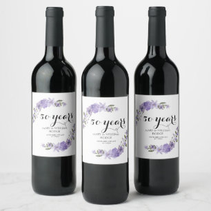 Étiquette Pour Bouteilles De Vin Fleurs violettes de lavande 50e anniversaire maria