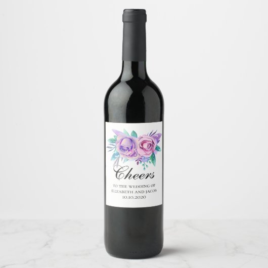Étiquette Pour Bouteilles De Vin Fleurs violettes et roses. Fleurs de joie de maria (Devant)