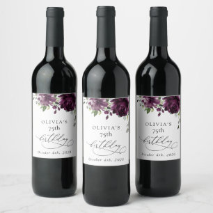 Étiquette Pour Bouteilles De Vin Fleurs violettes, fleurs de prunier, Boho, Anniver