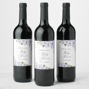 Étiquette Pour Bouteilles De Vin Fleurs violettes, Lilac Flowers, Boho, Baby shower