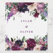 Étiquette Pour Bouteilles De Vin Fleurs violettes luxuriantes | Mariage romantique (Étiquettes simples)