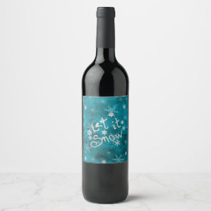 Étiquette Pour Bouteilles De Vin Flocons de Neige Argentés Bleus Hivernaux Mystique
