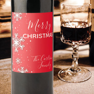 Étiquette Pour Bouteilles De Vin Flocons de neige rouges et blancs Joyeux Noël