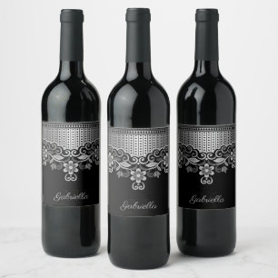 Étiquette Pour Bouteilles De Vin Floral Abstrait métallique