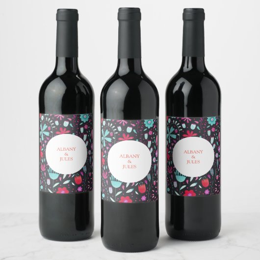 Étiquette Pour Bouteilles De Vin Floral Boho Aquarelle Mariage foncé (Bouteilles)