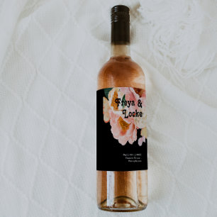 Étiquette Pour Bouteilles De Vin Floral coloré gras Étiquette de vin Mariage noir