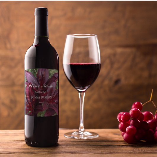 Étiquette Pour Bouteilles De Vin Floral Dark Red Asiatic Lilie