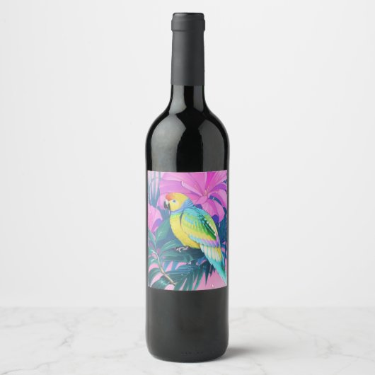 Étiquette Pour Bouteilles De Vin Floral/hawaïen/tropical/perroquet (Devant)