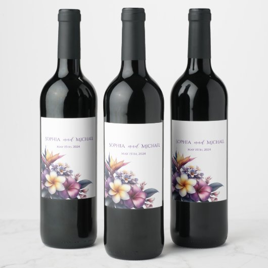 Étiquette Pour Bouteilles De Vin Floral-Mariage tropical (Bouteilles)