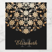 Étiquette Pour Bouteilles De Vin Floral noir et or élégant (Étiquettes simples)