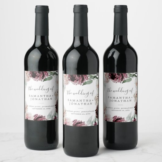 Étiquette Pour Bouteilles De Vin Floral Romance Mariage (Bouteilles)