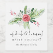 Étiquette Pour Bouteilles De Vin Florales d'hiver Manger Boire Nom Joyeux Vacances (Étiquettes simples)