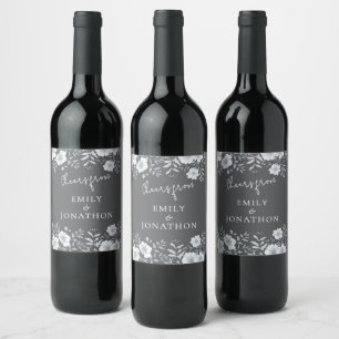 Étiquette Pour Bouteilles De Vin Florals modernes à la joie des jeunes mariés Maria