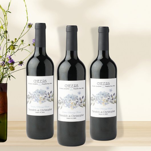 Étiquette Pour Bouteilles De Vin Flore bleu poussiéreux