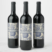 Étiquette Pour Bouteilles De Vin Flore d'impression florale de fleurs bleues antiqu (Bouteilles)