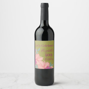 Étiquette Pour Bouteilles De Vin Flore rose douce sur vert