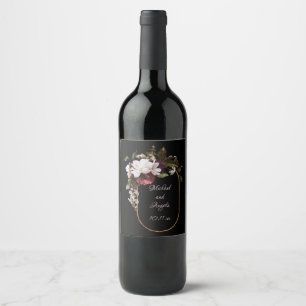 Étiquette Pour Bouteilles De Vin Flores de Bourgogne et rose pâle sur le noir
