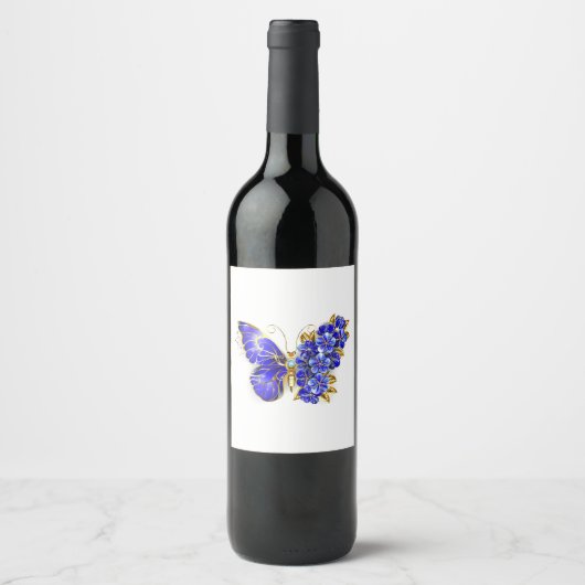Étiquette Pour Bouteilles De Vin Flower Sapphire Butterfly (Devant)