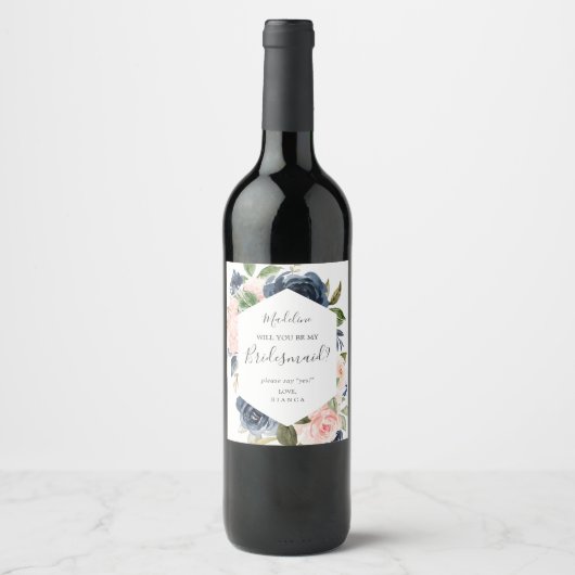 Étiquette Pour Bouteilles De Vin Flush et Navy Flowers | Proposition d'aide d'enquê (Devant)