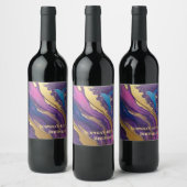 Étiquette Pour Bouteilles De Vin Flux Abstrait Art- Bleu violet rose et or- (Bouteilles)