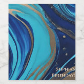 Étiquette Pour Bouteilles De Vin Flux Abstrait moderne Art- Bleu et Or- (Étiquettes simples)