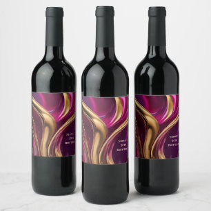 Étiquette Pour Bouteilles De Vin Flux Abstrait moderne - Fuchsia violet et or-